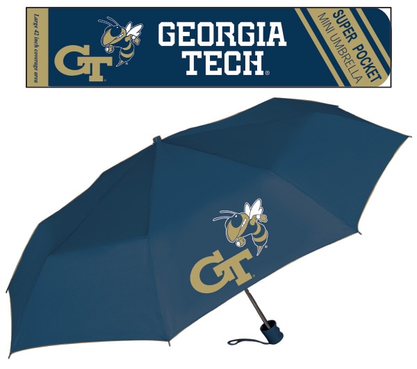 Georgia Tech Yellow Jackets Super Pocket Mini Umbrella with Custom Packaging 42" Coverage