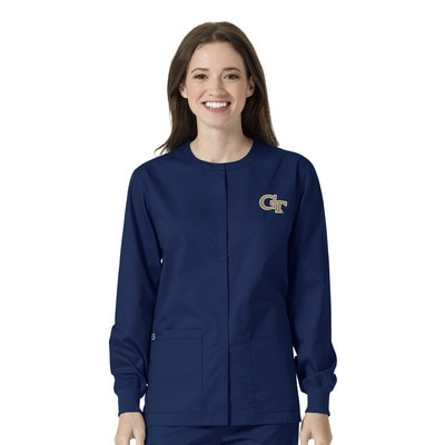 Georgia Tech Custom Decorated WonderWink WWK Unisex Snap Front Scrub Jacket, 800