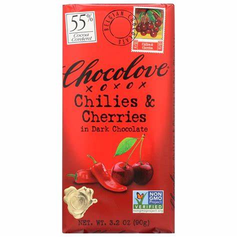 Chocolove Dark Chocolate Chilies & Cherries Bar 3.2 oz