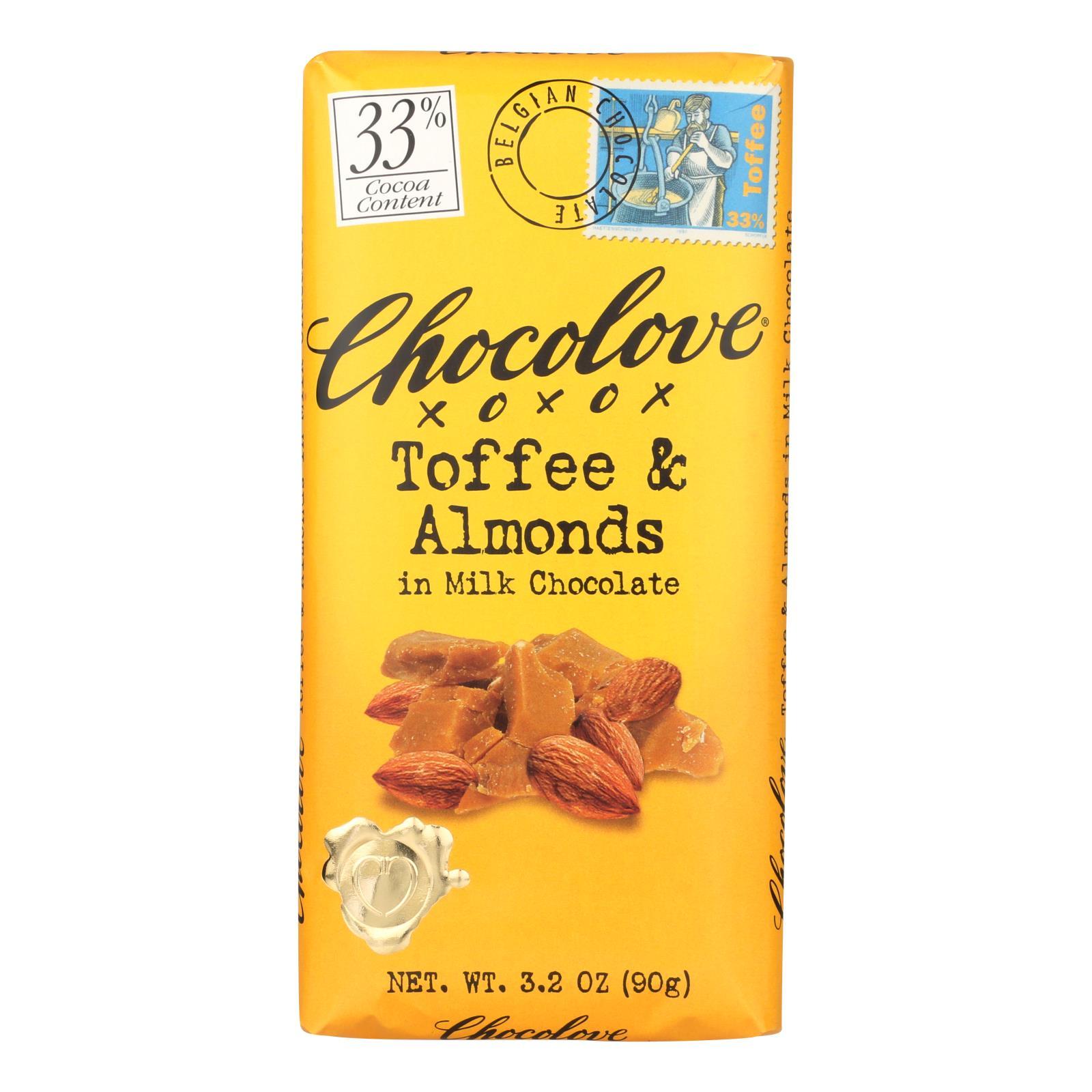 Chocolove Toffee & Almonds in Milk Choc Bar 3.2oz