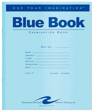 Test Blue Exam Book, Wide Ruled with Margin, 8.5