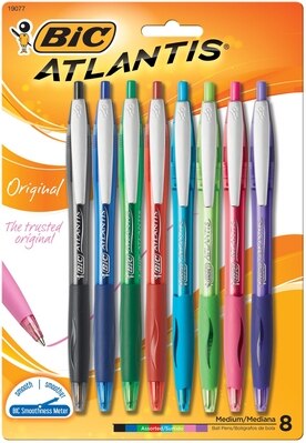 BIC Atlantis Original Retractable Ball Pen, Medium Point 1.0 mm, Blue,  2-Count, 13472