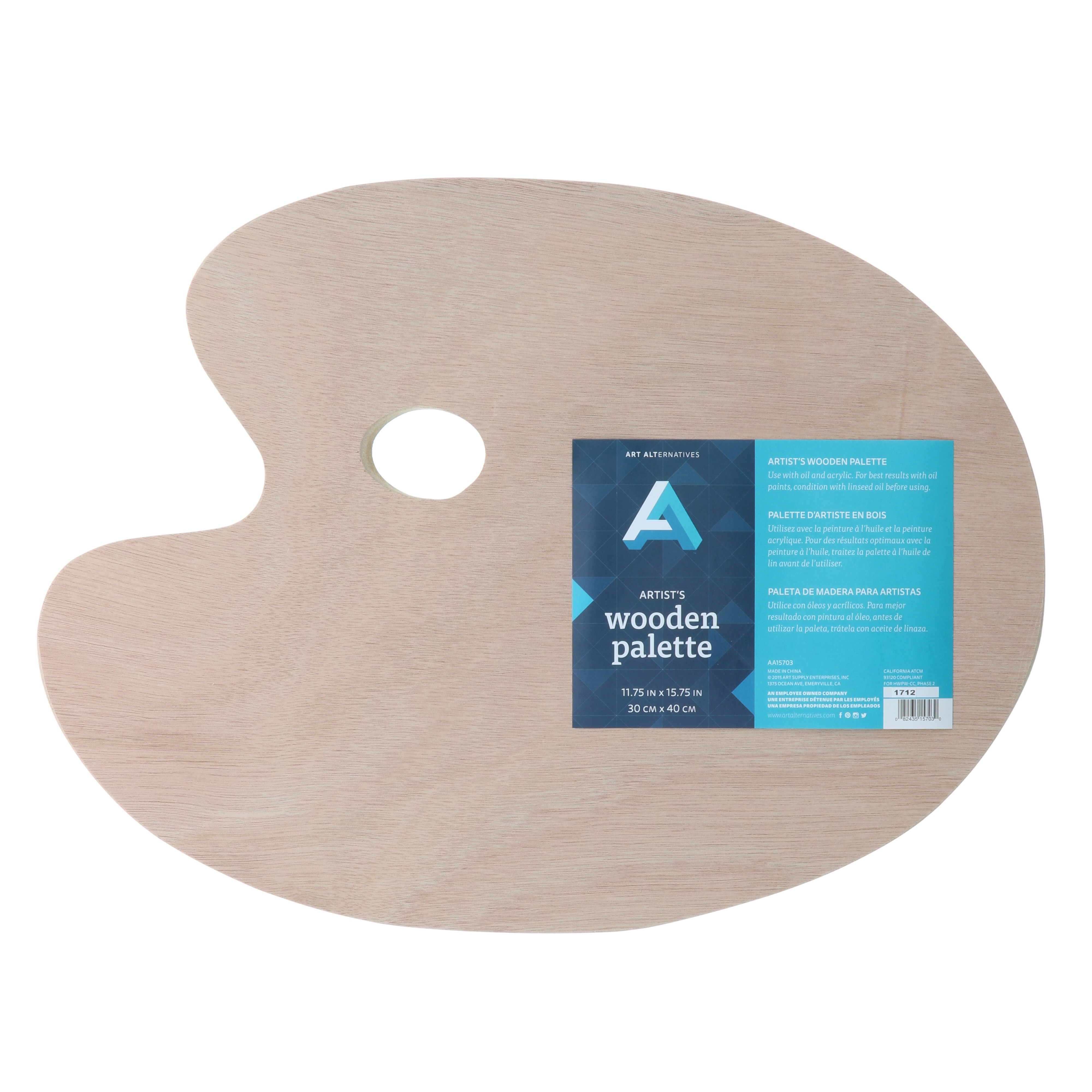 Art Alternatives Artist's Oval Wooden Palette, 11-3/4" x 15-3/4"