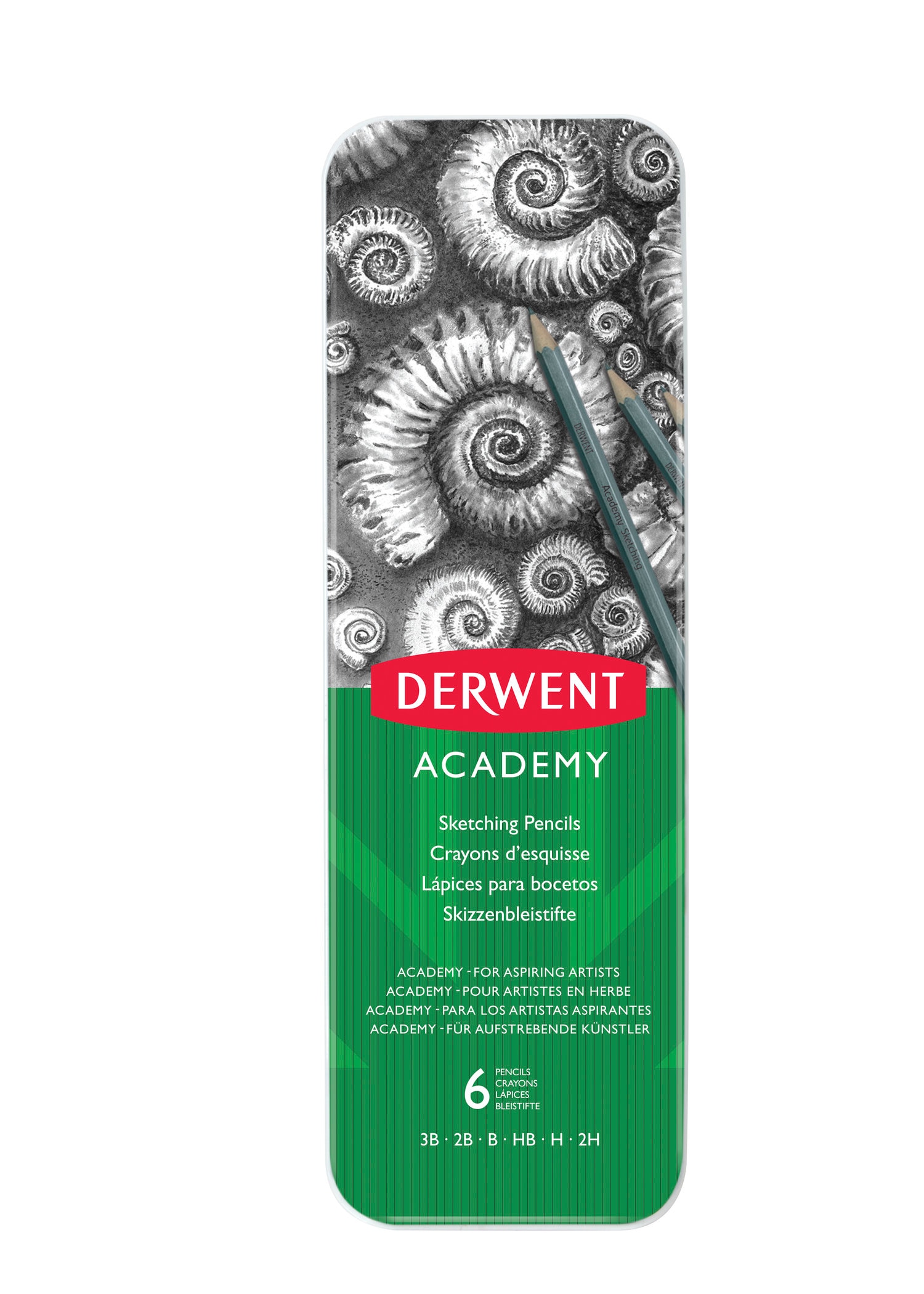 Derwent Academy Sketching Pencil Set, 6-Pencil Tin Set