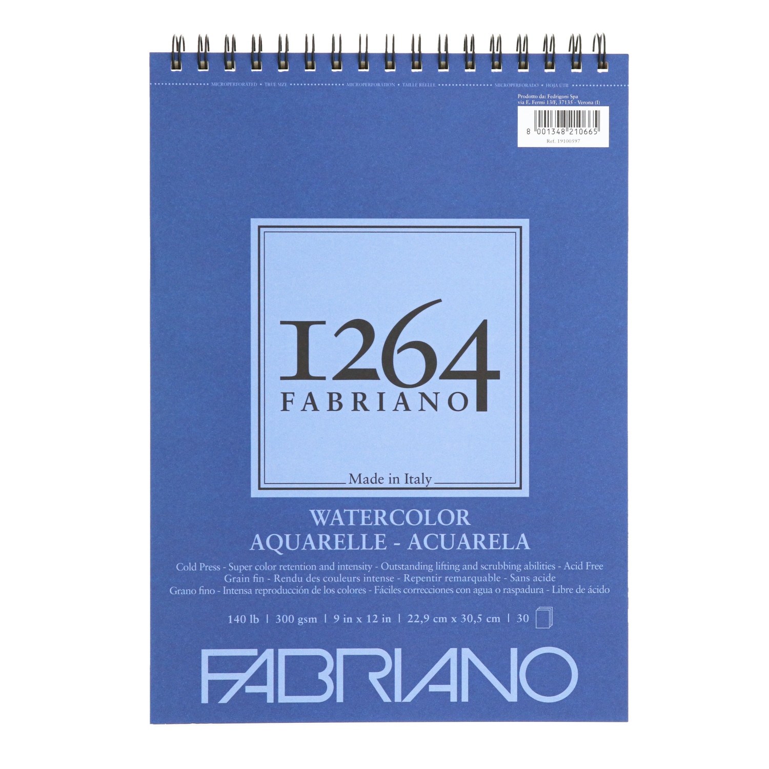 Fabriano 1264 Watercolor Spiral bound Pad Cold pressed 9"x12"