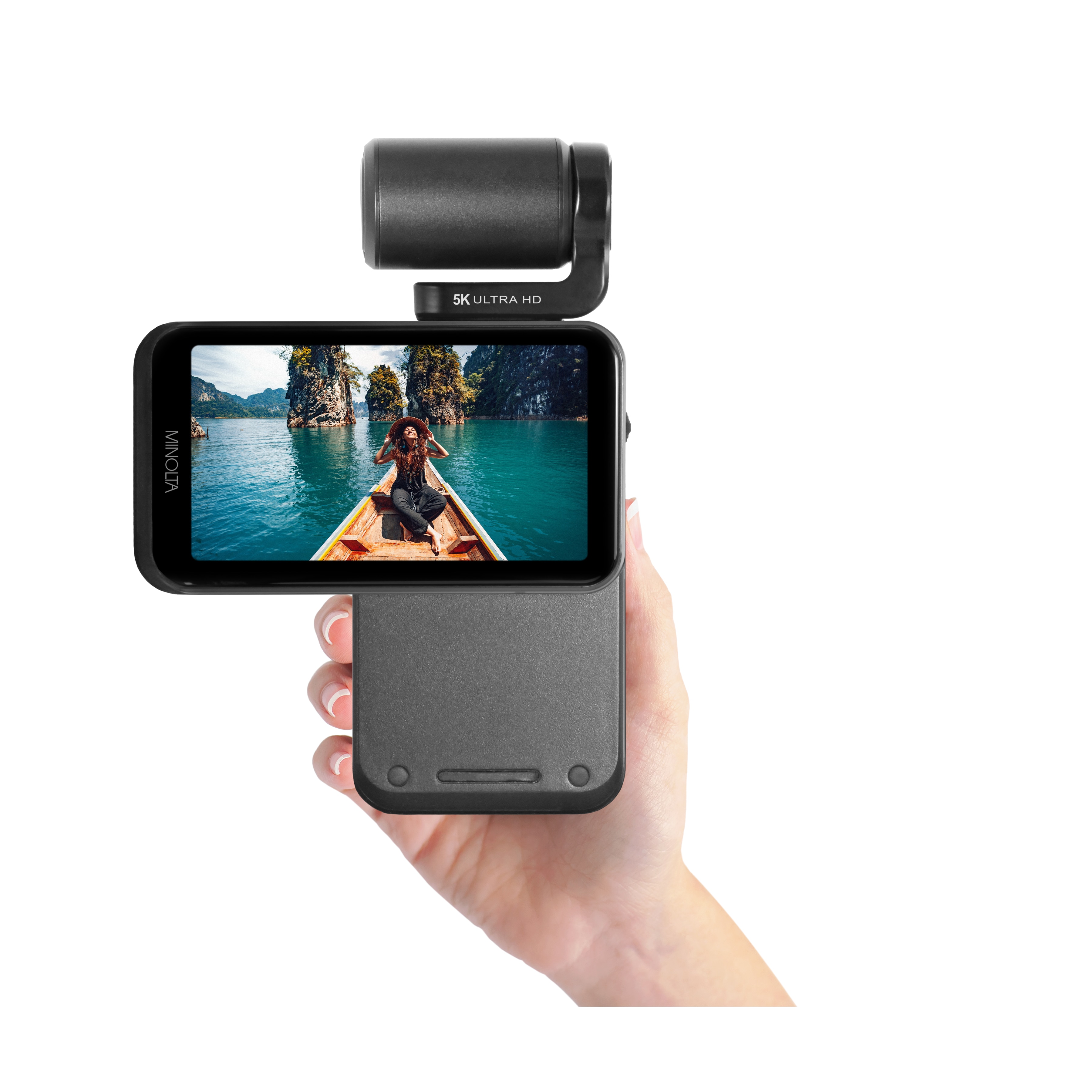 Minolta 5K Ultra HD 20MP Handheld Pocket Camcorder Motorized Tilting Lens Head