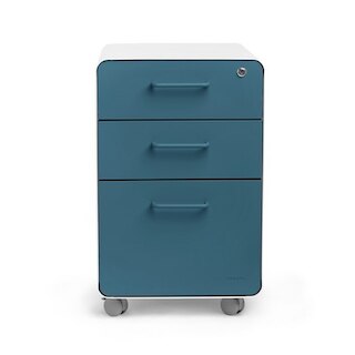 White + Slate Blue Stow 3-Drawer File Cabinet