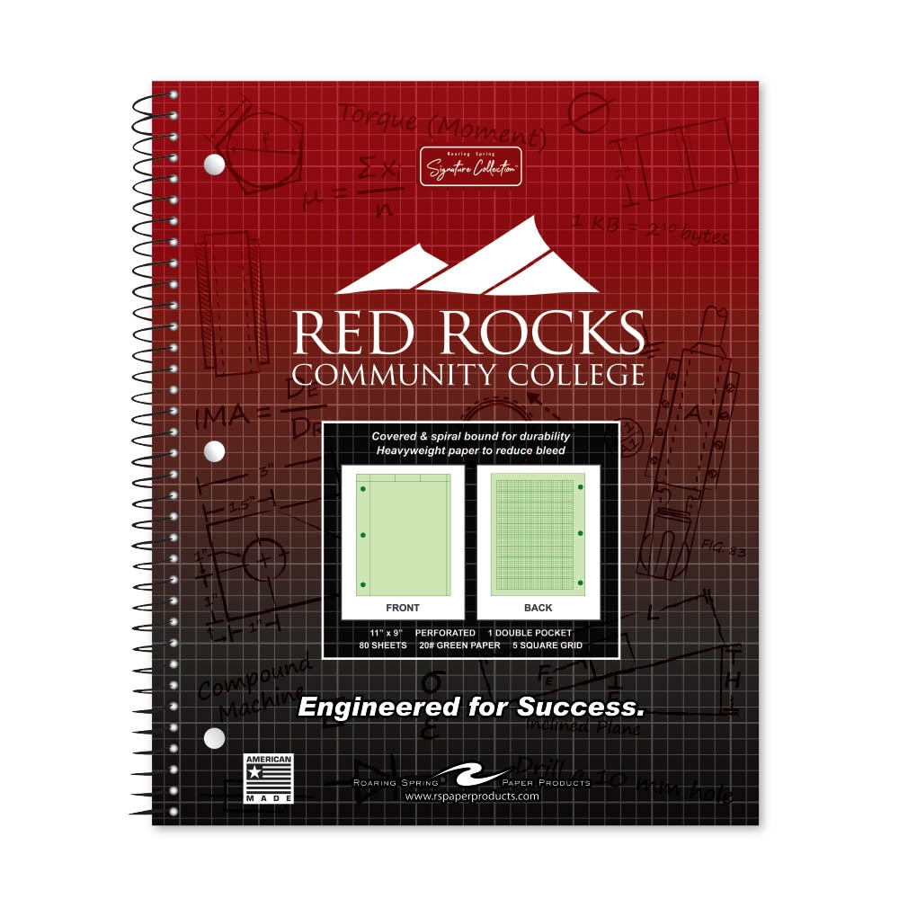 School Spirit Engineering Notebook, Green Tint 20# Paper with 1 Double Pocket
