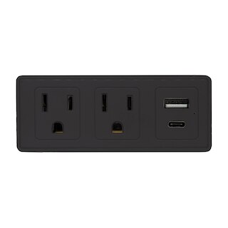 1 Pack-Multi-Port Slim Charging Station 2AC + 1USB + 1USBC w/ Surge Protection ETL Certified- Black