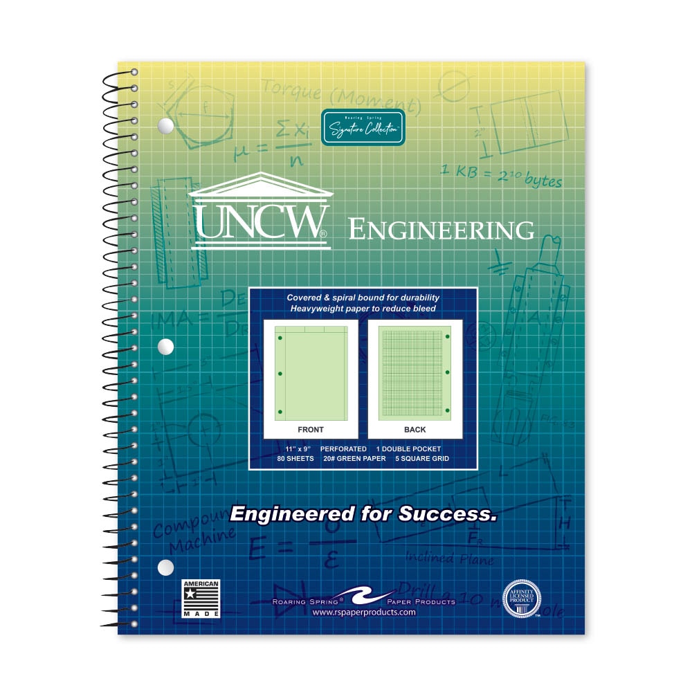 School Spirit Engineering Notebook, Green Tint 20# Paper with 1 Double Pocket