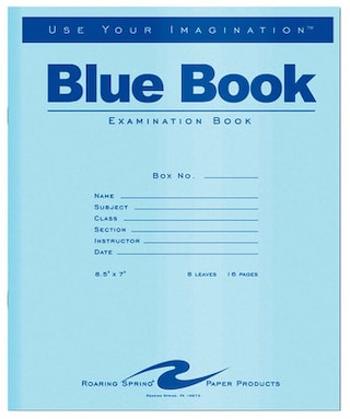 Test Blue Exam Book, Wide Ruled with Margin, 8.5