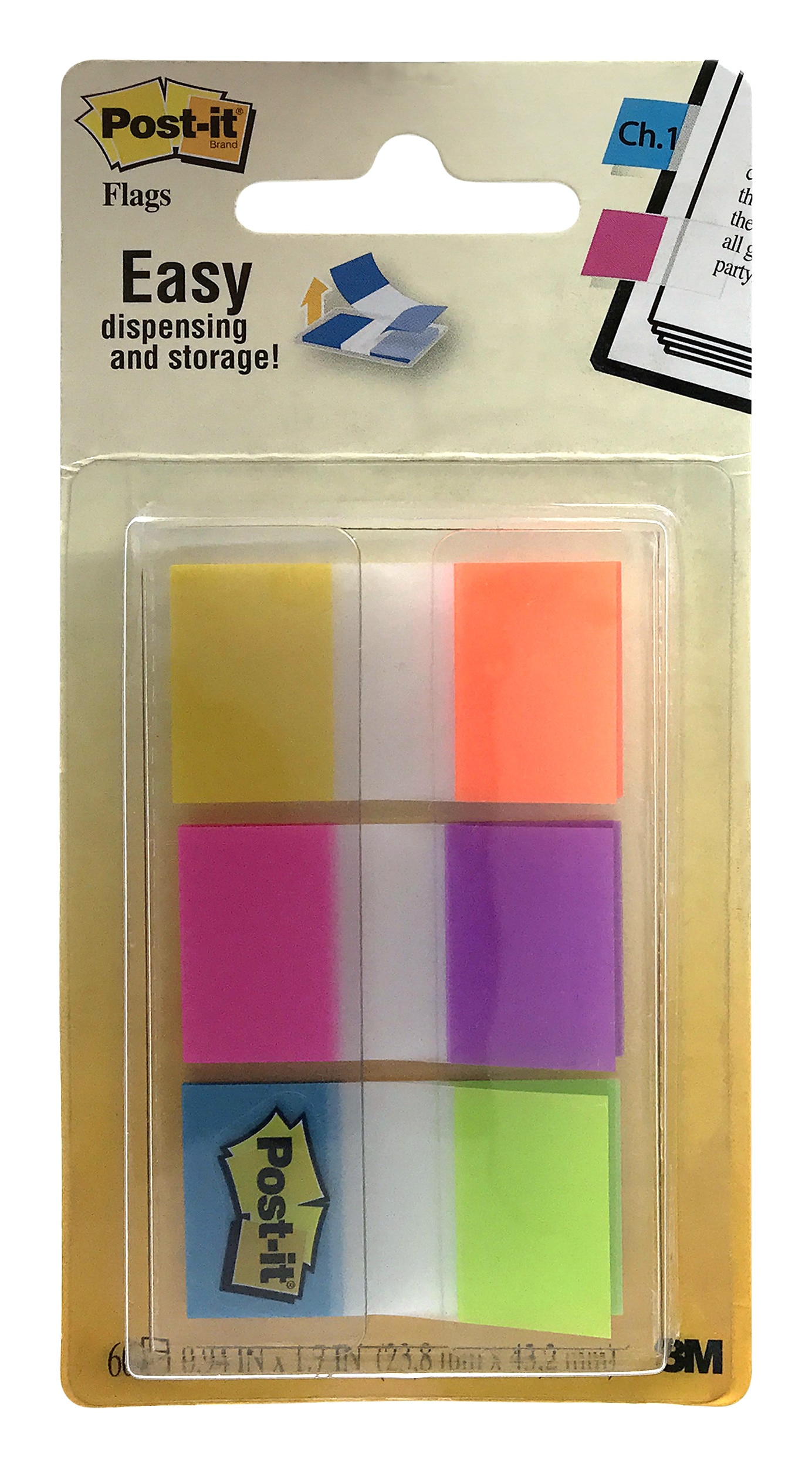 Post-it Flags, On-the-Go Dispenser, .47 in Wide, Alternating Electric Glow Collection