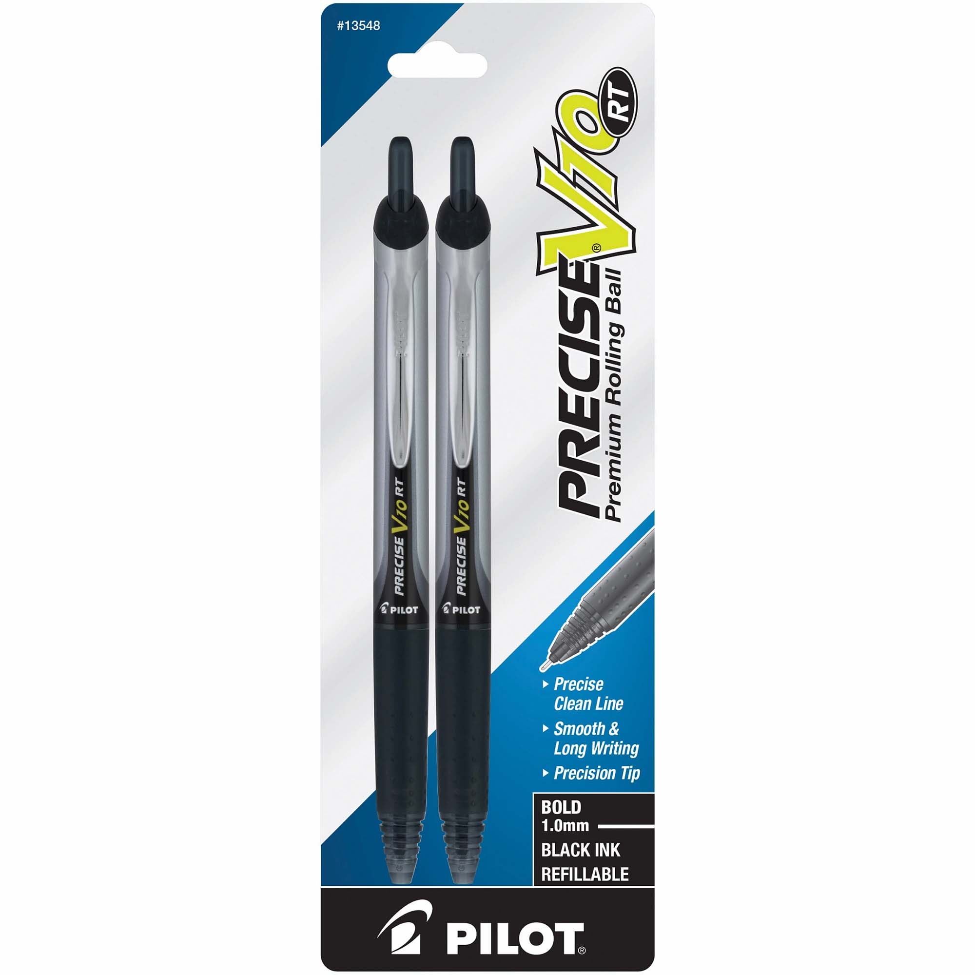 Pilot Precise V10 Premium Rolling Ball Bold Tip Pen Black 2 Pack