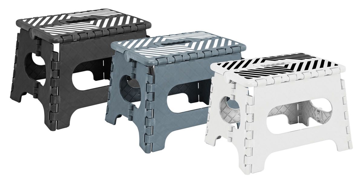 Simplify Folding Step Stool with Black, White, and Grey Stripe Design