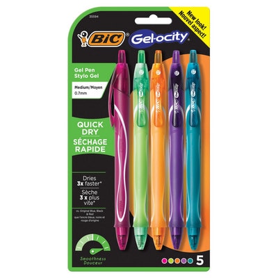 BIC Gelocity Quick Dry Retractable Fashion Gel Pen 0.7mm Assorted 5Pack