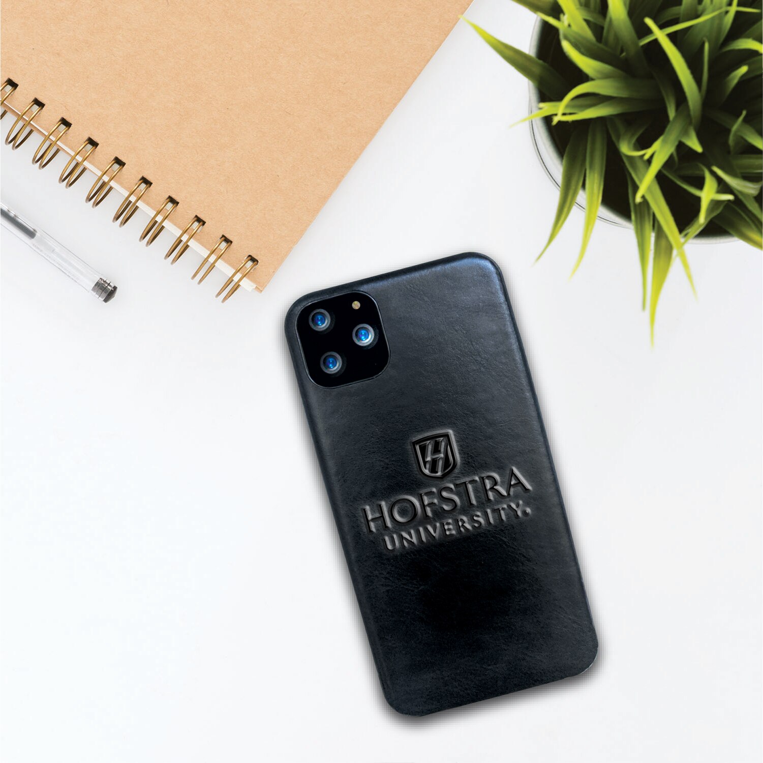 Hofstra University Leather Shell Phone Case, Black, Alumni V2 - iPhone 12/12 Pro