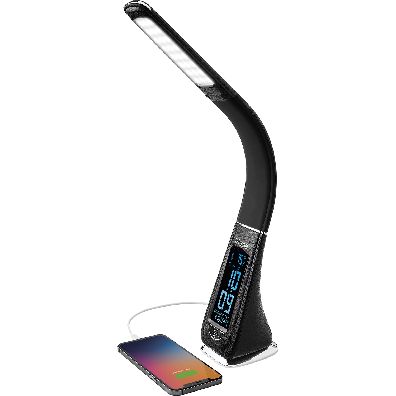 iHome PowerLight Flex Foldable LED Lamp with USB Charging & Alarm Clock