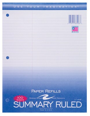 Summary Law Ruled White Filler Paper 11 X 8 12 100 Sheet