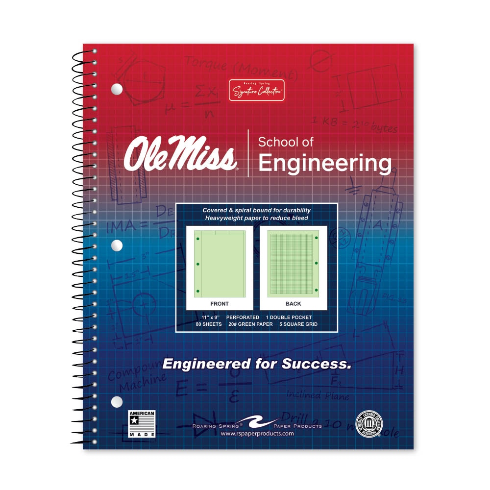 School Spirit Engineering Notebook, Green Tint 20# Paper with 1 Double Pocket
