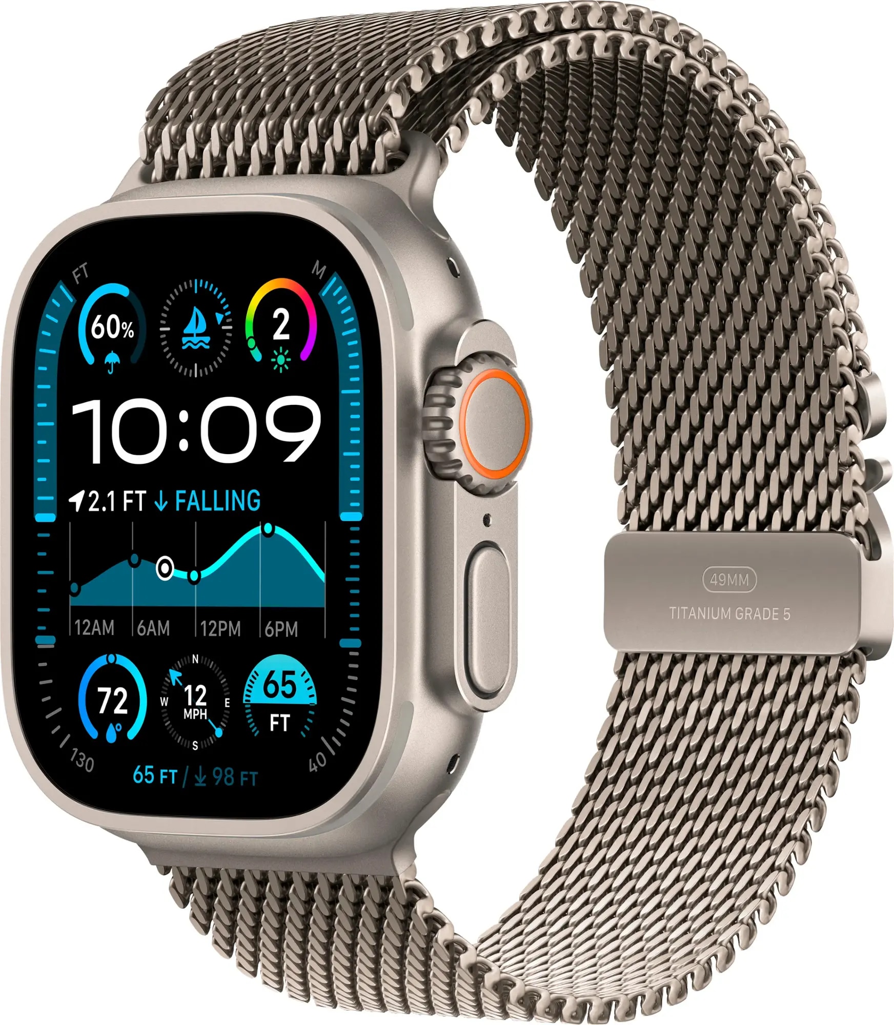 Apple Watch Ultra 2 GPS + Cellular 49mm Natural Titanium Case with Natural Titanium Milanese Loop - S