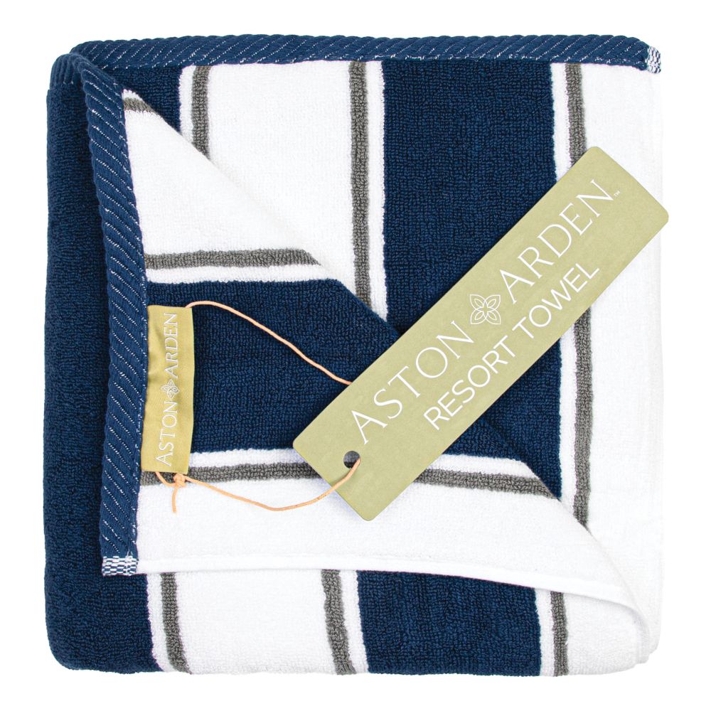 Aston & Arden Pin Stripe Resort Towel Navy/Grey