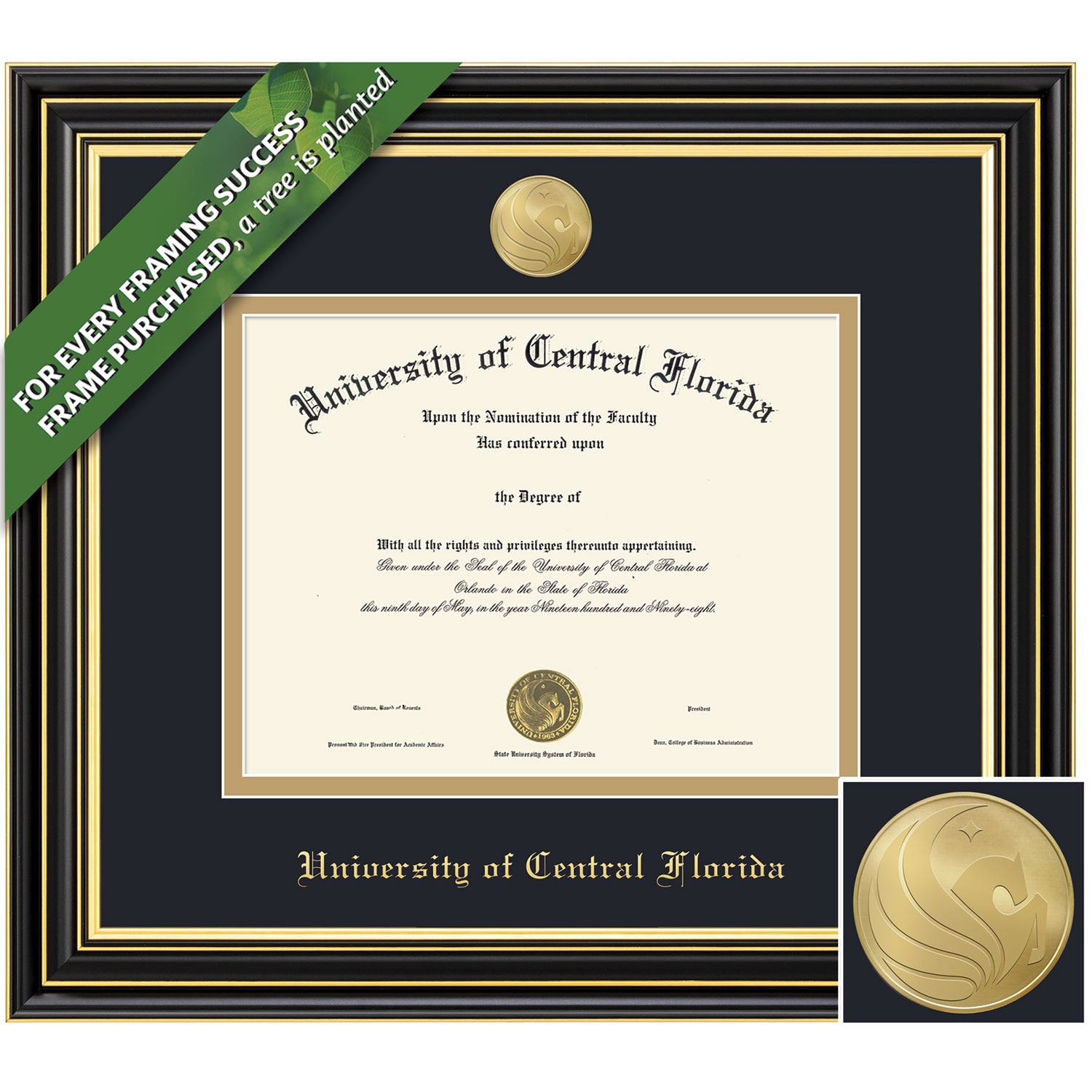 Framing Success 11 x 14 Prestige Gold Medallion Masters, Ph.D Diploma Frame