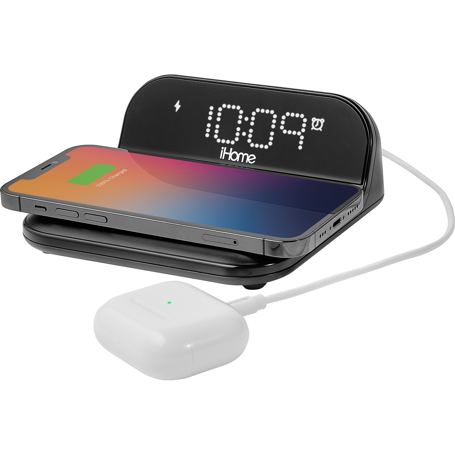 iHome Alarm Clock with Qi Wireless Charging and USB Charging