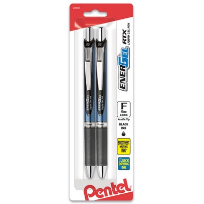 EnerGel RTX Deluxe Liquid Gel Pen 0.5 mm Needle Tip Black 2 Pack