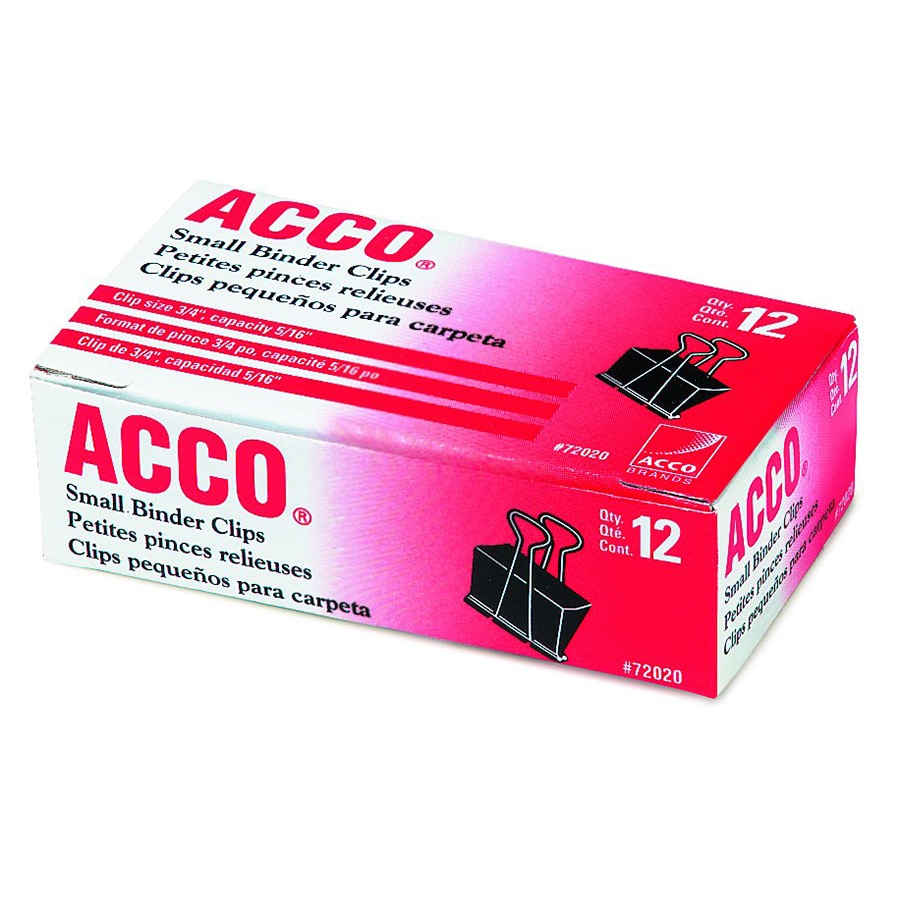 ACCO Binder Clips, Small, Black, 12 per Box