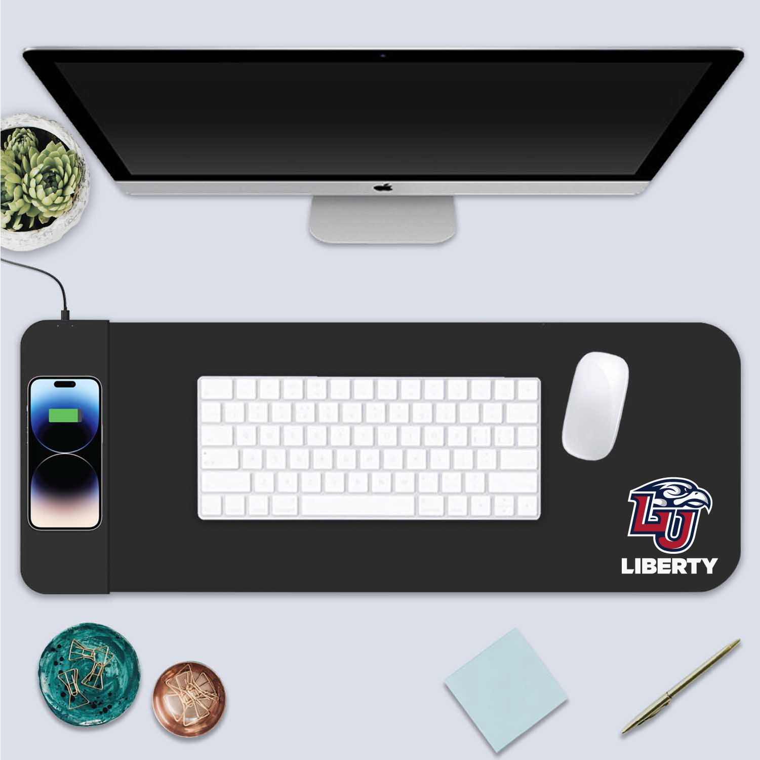 Liberty University Cloth Wireless Charging Desk Mat, Black, Classic V1