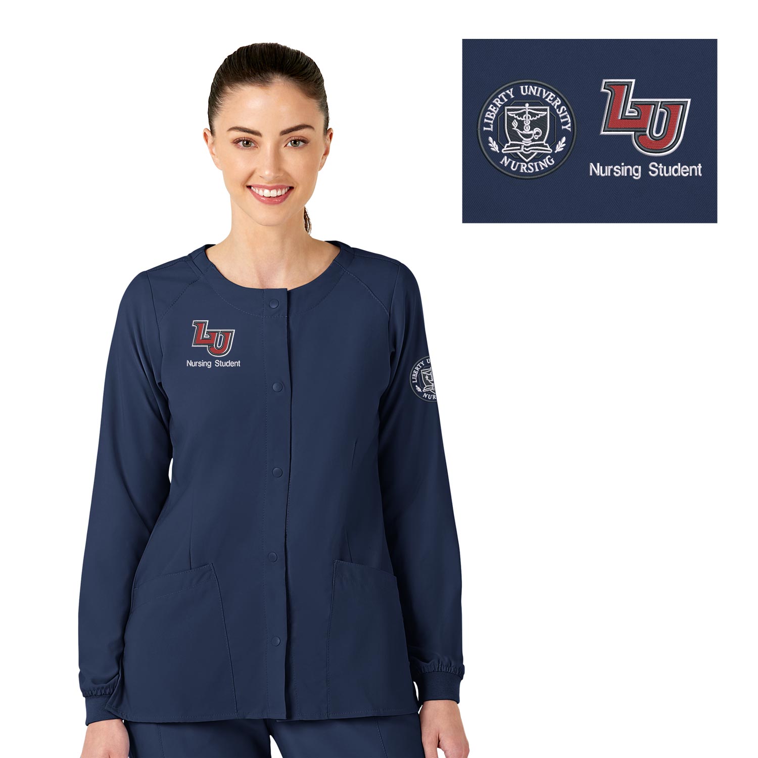 Wink W123 Women's Crew Neck Warm-Up Jacket, 8155LIB5-NVY