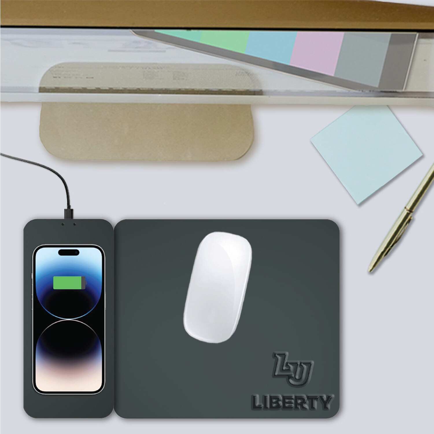 Liberty University Leather Wireless Charging Mouse Pad, Black, Alumni V2