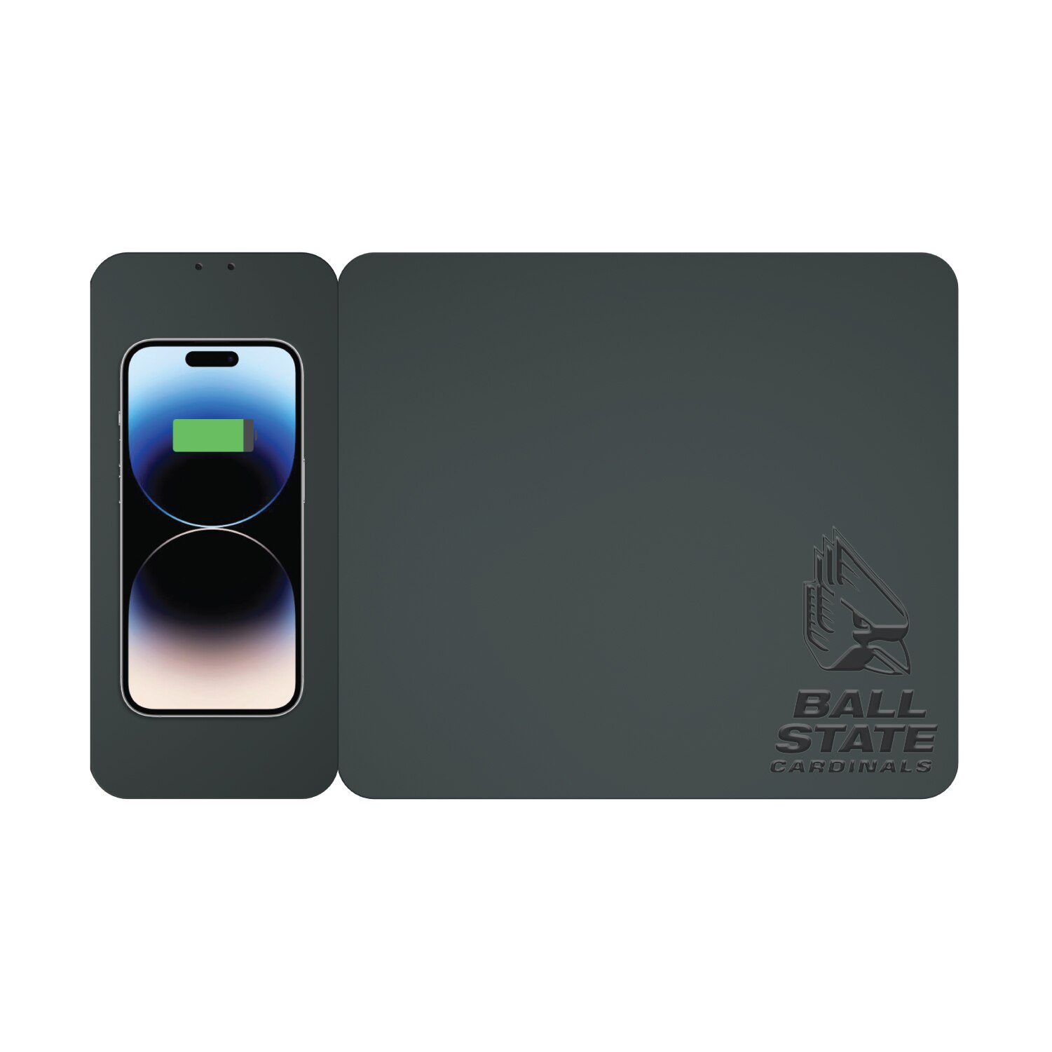 Ball State University Leather Wireless Charging Mouse Pad, Black, Alumni V2