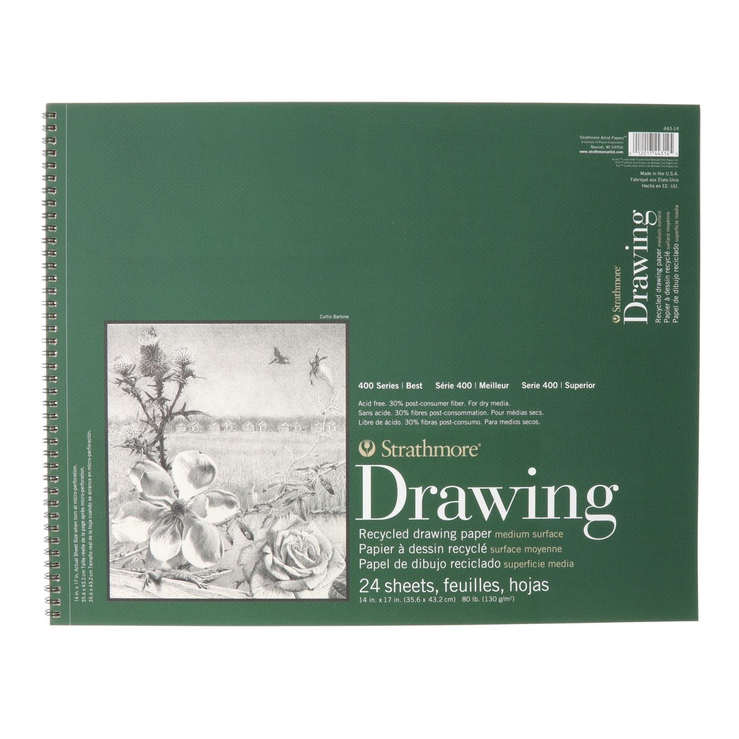 Strathmore Drawing Paper Pad, 400 Series, 14" x 17", Recycled