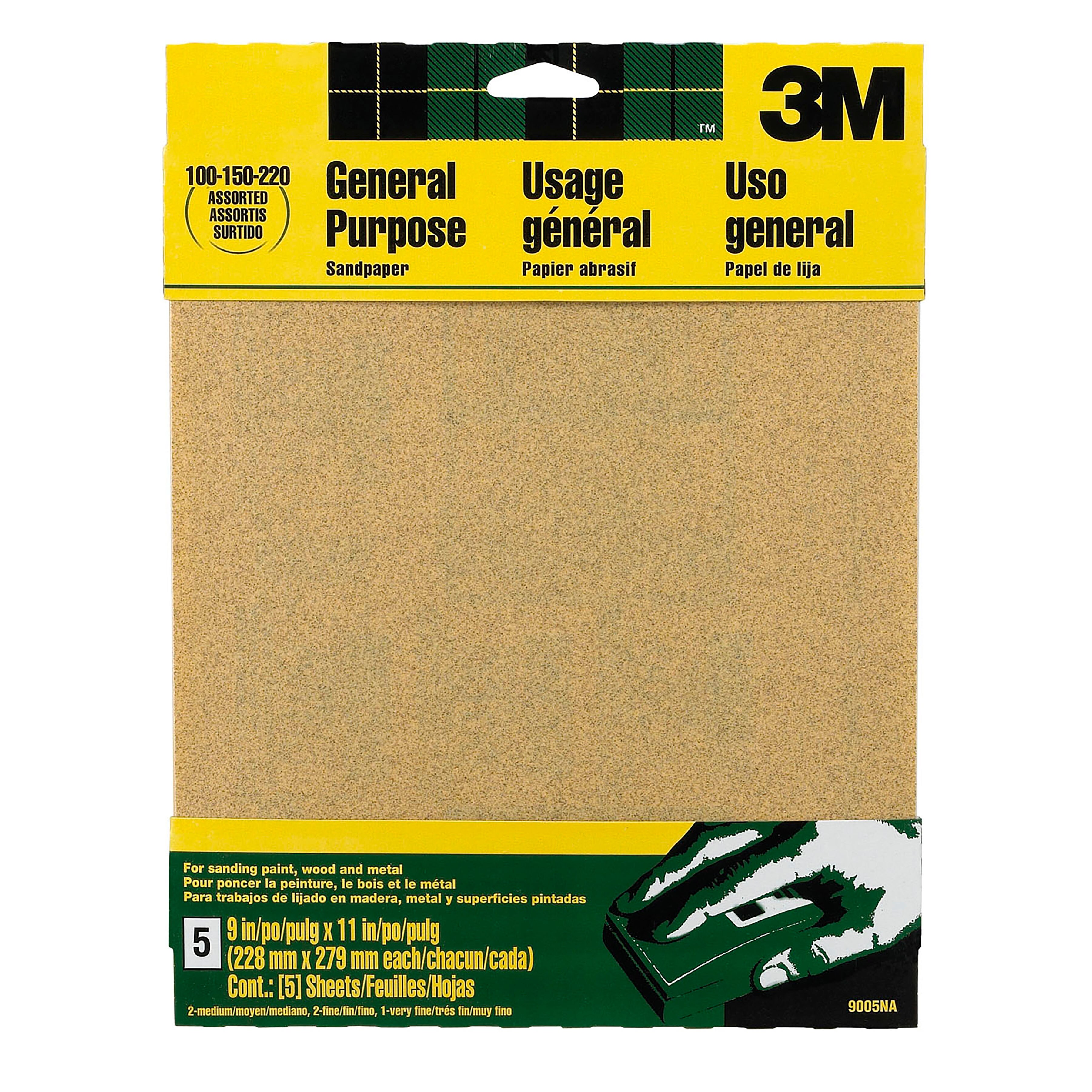 3M All-Purpose Sandpaper, 5 Assorted Sheets, 9" x 11"