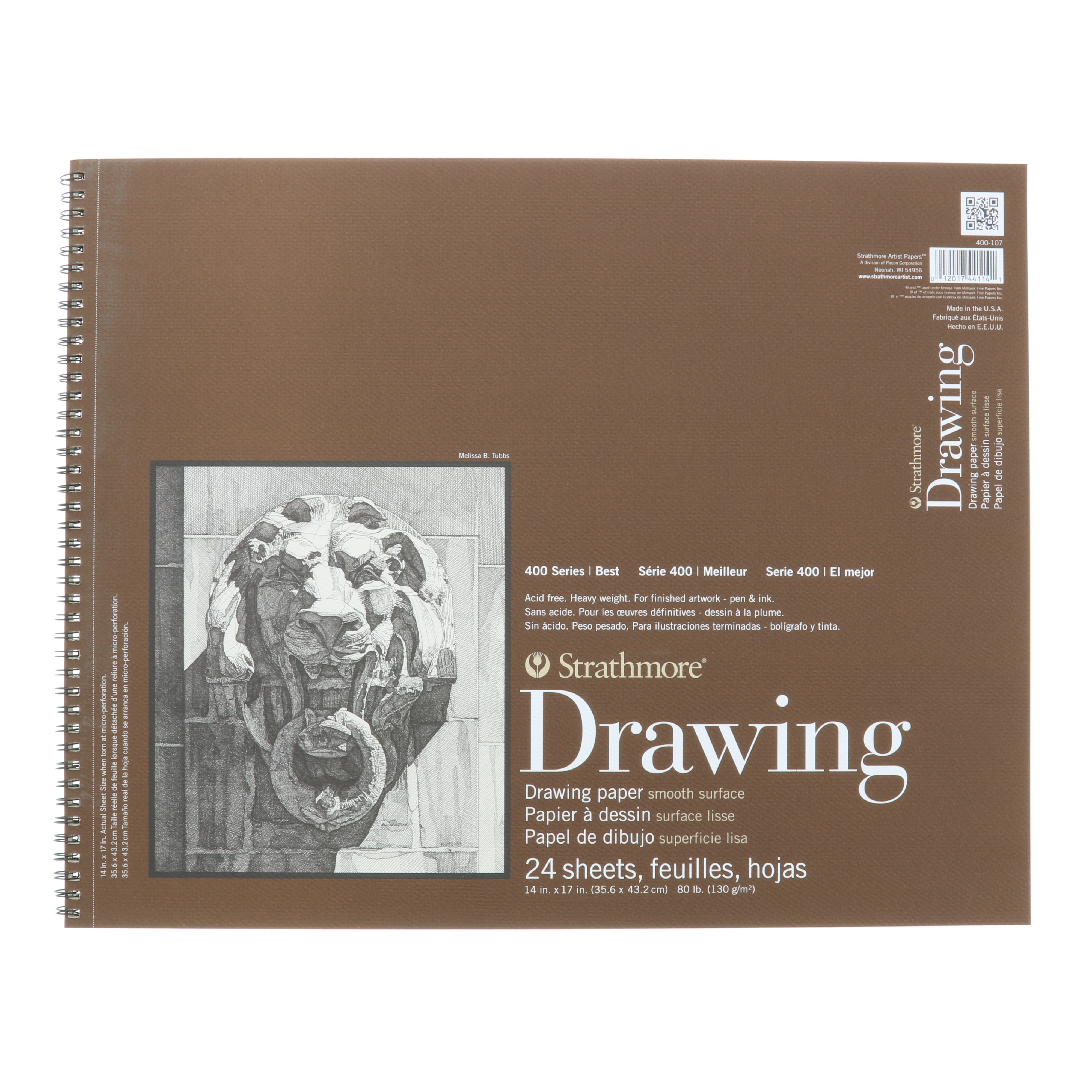 Strathmore Drawing Paper Pad, 400 Series, Smooth Surface, 14" x 17"