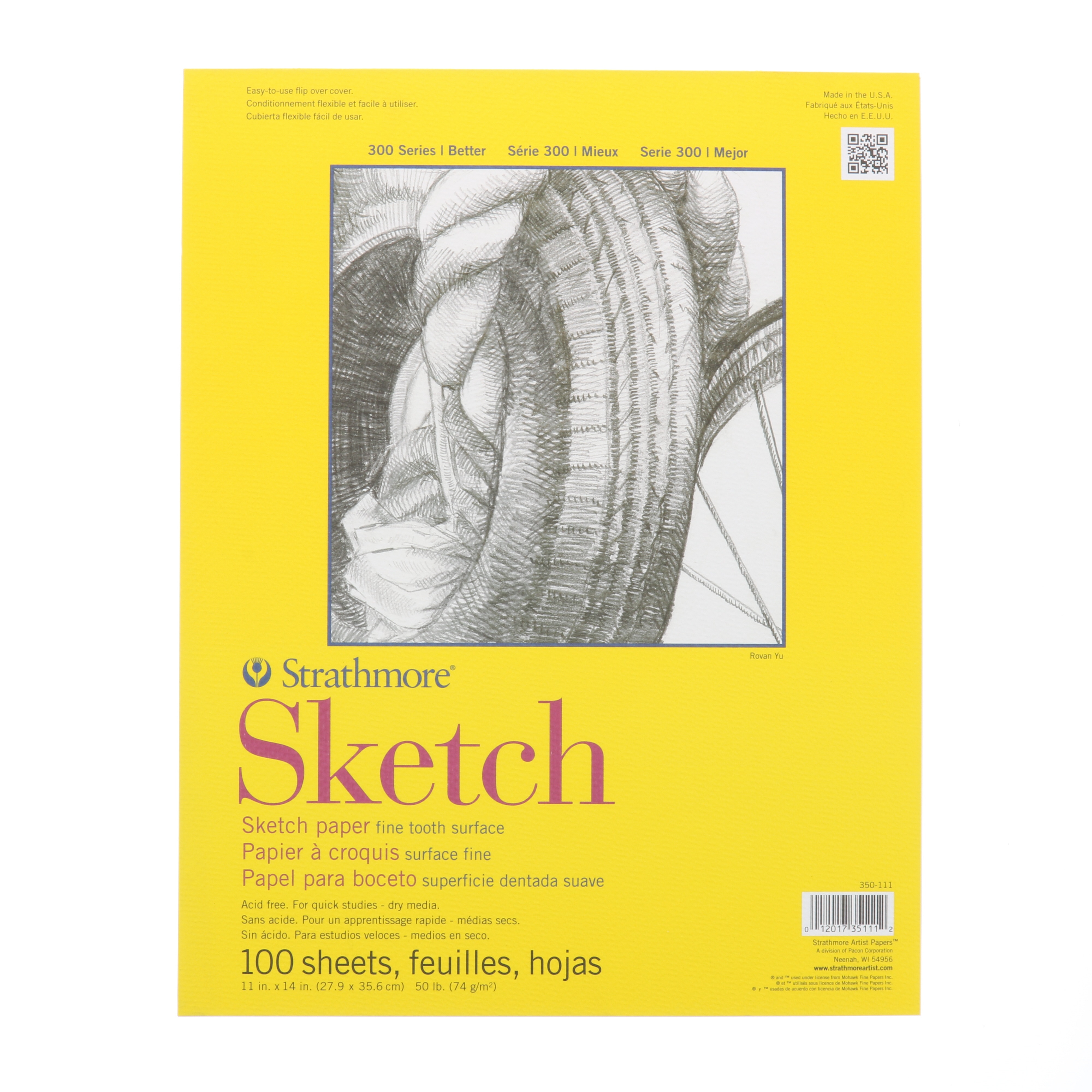 Strathmore Sketch Paper Pad, 300 Series, Tape-Bound, 11" x 14"", 100 Sheets
