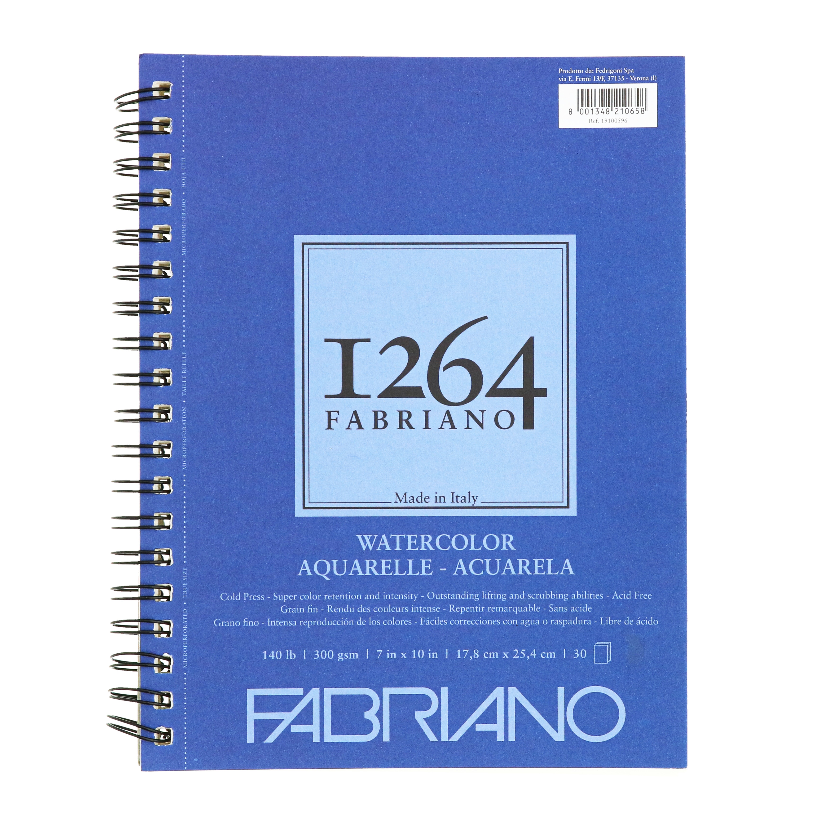 Fabriano 1264 Watercolor Spiral bound Pad Cold pressed 7"x10"