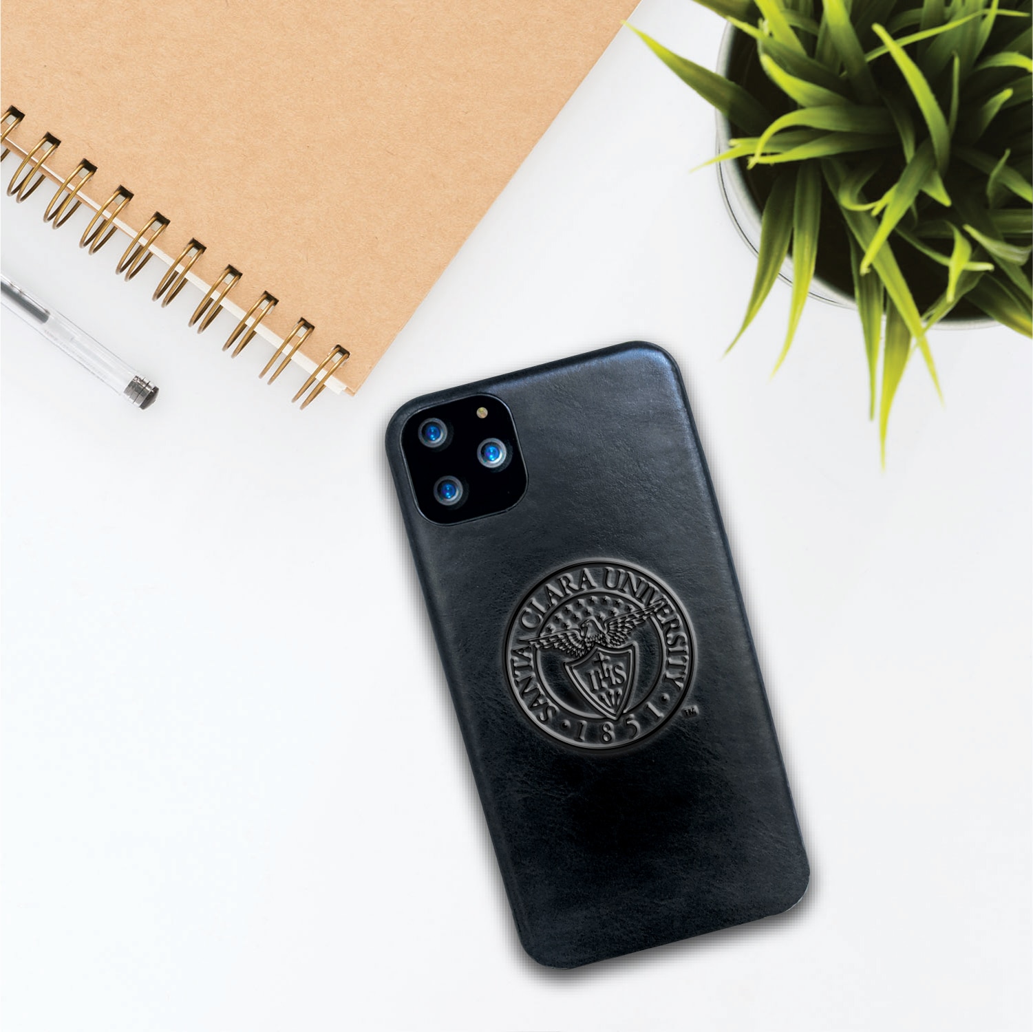 Santa Clara University Leather Shell Phone Case, Black, Alumni V2 - iPhone 13 Pro