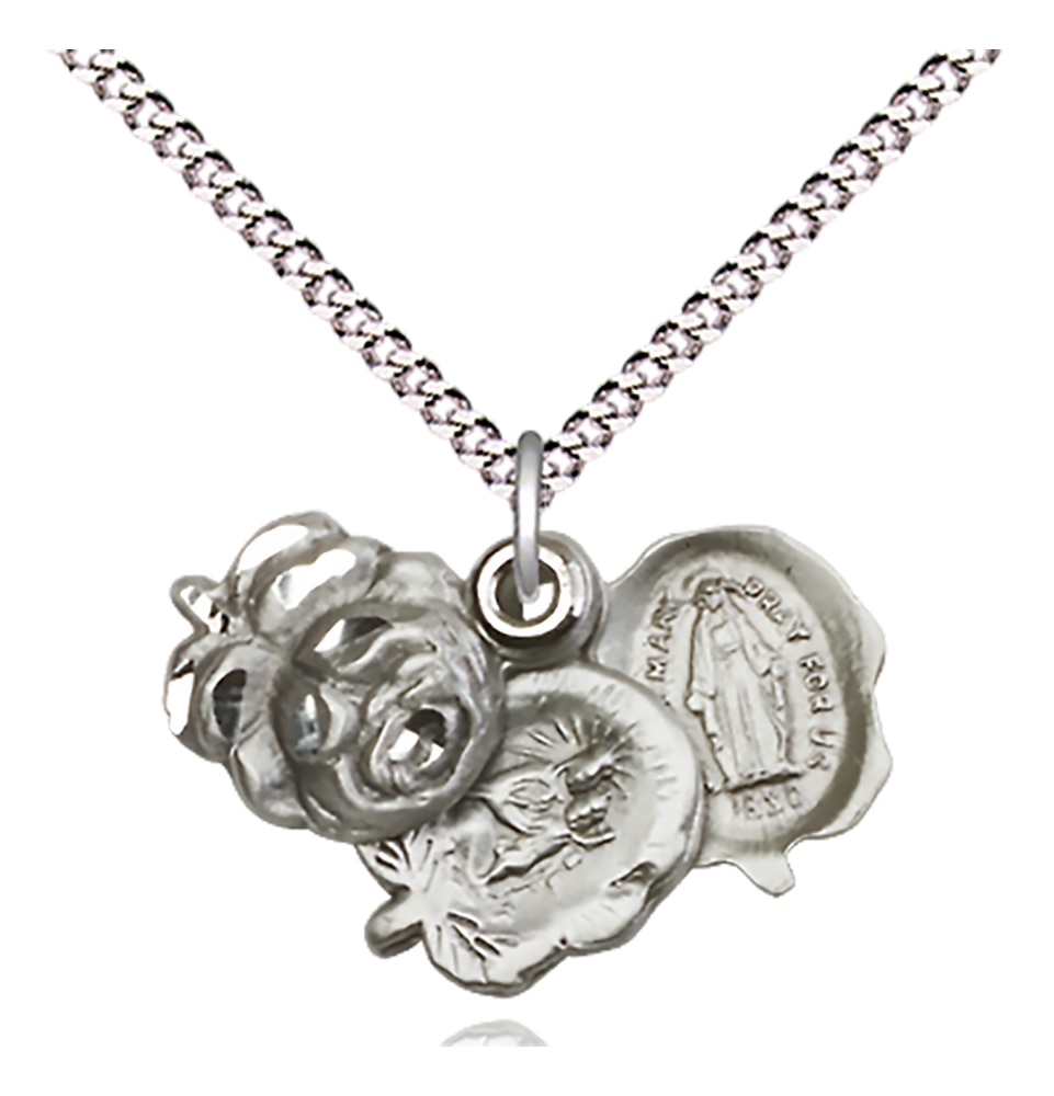 Sterling Silver Rosebud Pendant on an 18-inch Light Rhodium Light Curb Chain.  Handmade in the USA