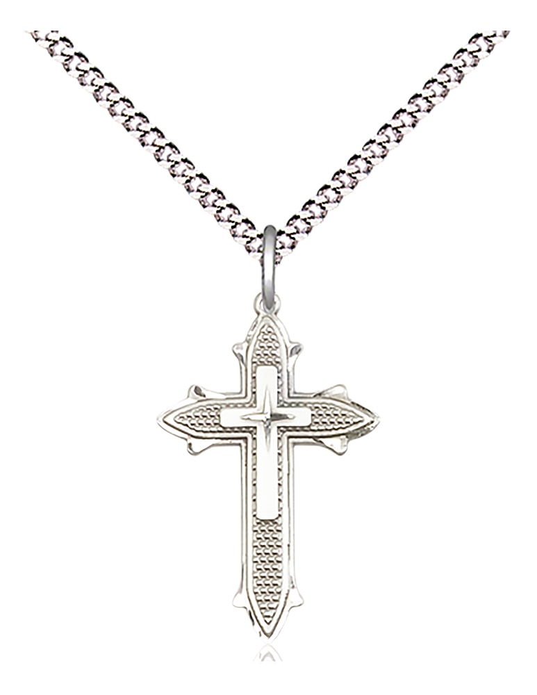 Sterling Silver Cross on Cross Pendant on an 18-inch Light Rhodium Light Curb Chain.  Handmade in the USA
