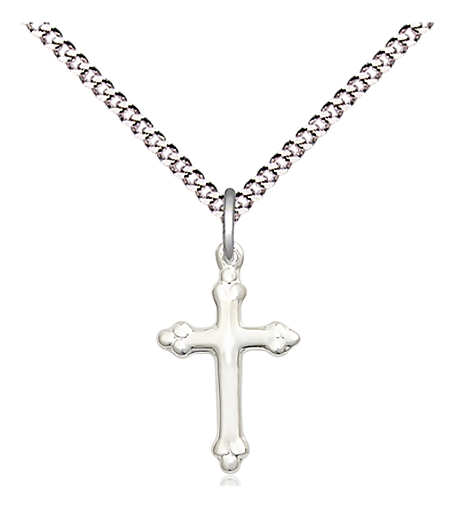 Sterling Silver Cross Pendant on an 18-inch Light Rhodium Light Curb Chain.  Handmade in the USA