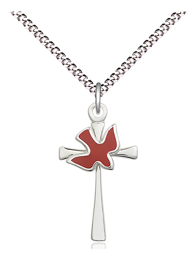Sterling Silver Cross / Holy Spirit Pendant on an 18-inch Light Rhodium Light Curb Chain.  Handmade in the USA