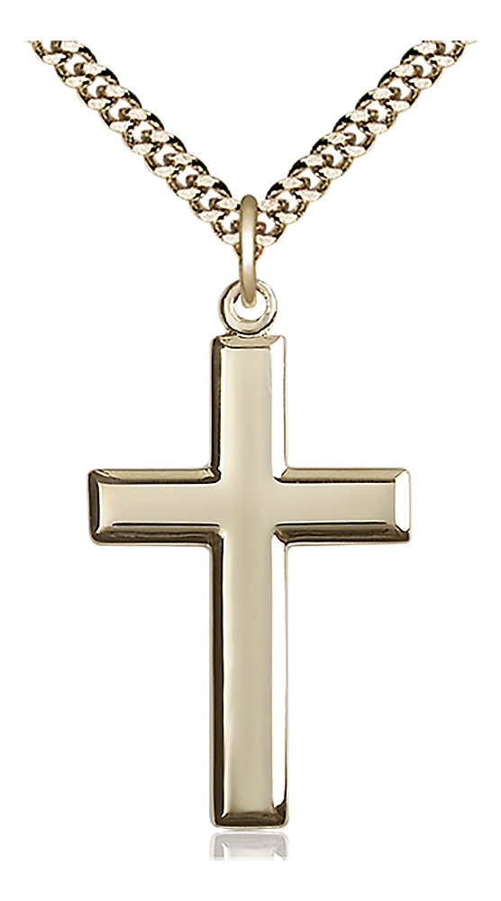 14kt Gold Filled Cross Pendant on an 24-inch Gold Plate Heavy Curb Chain.  Handmade in the USA