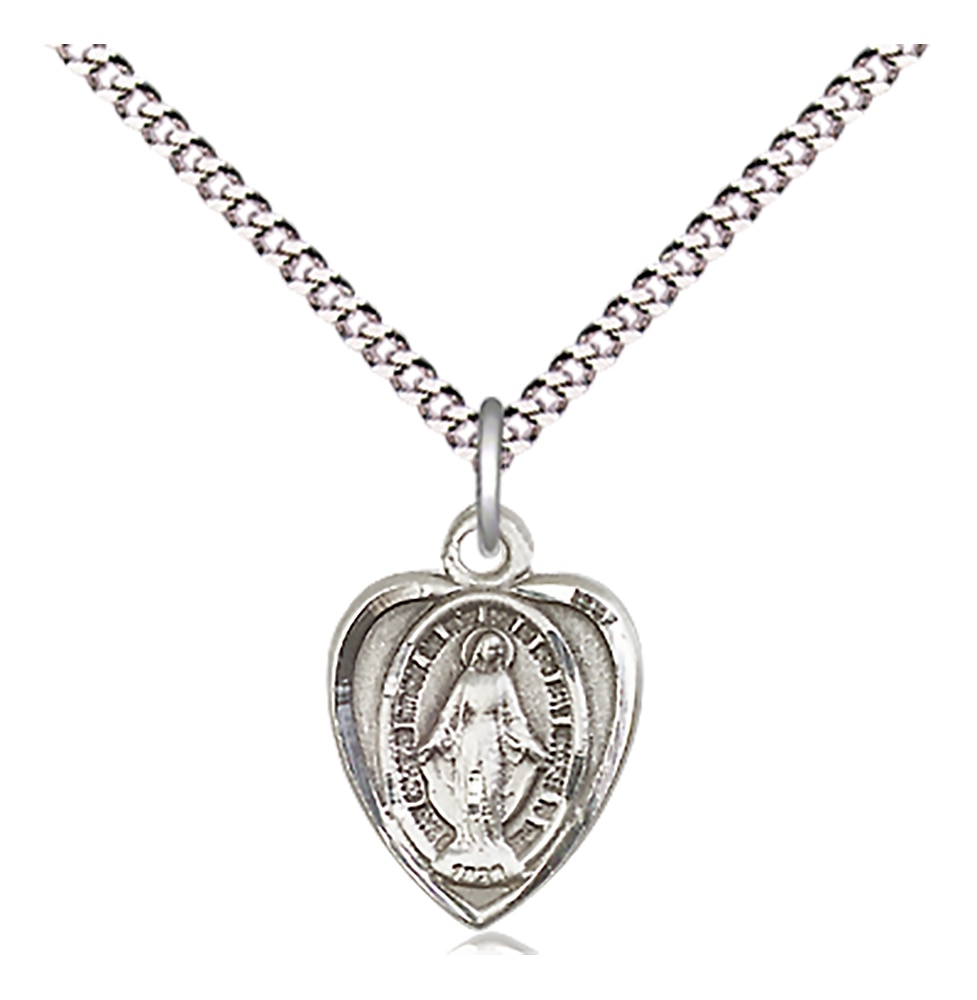 Sterling Silver Miraculous Pendant on an 18-inch Light Rhodium Light Curb Chain