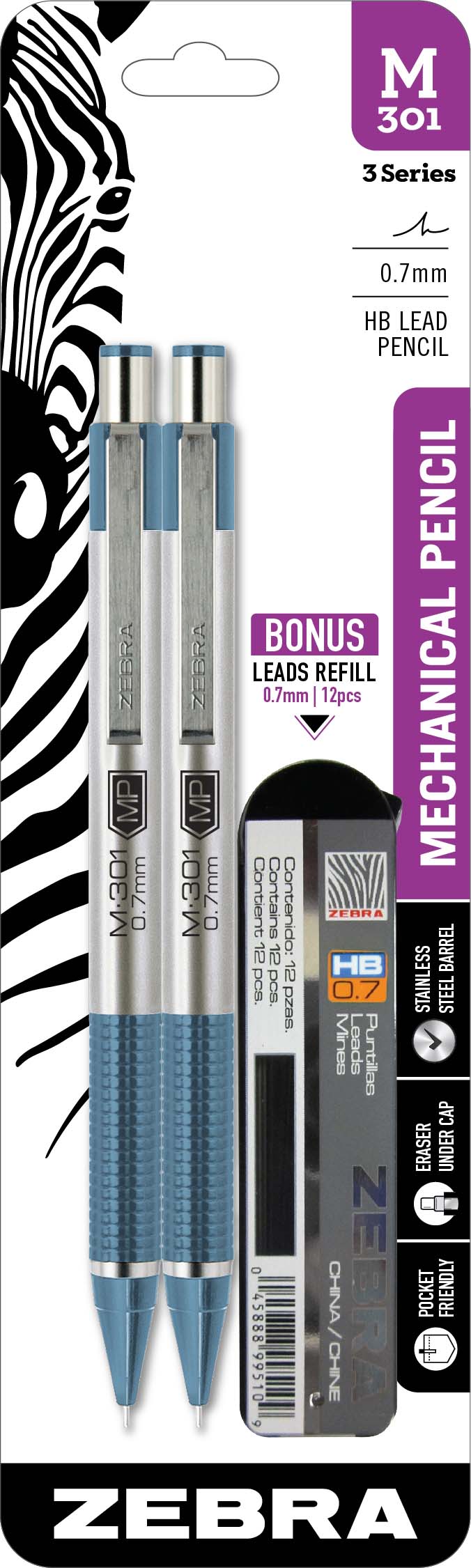 Zebra Pen M-301 Stainless Steel Mechanical Pencil, 0.7 mm