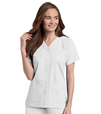 Women's Snap Front 4-Pocket V-Neck Solid Scrub Top