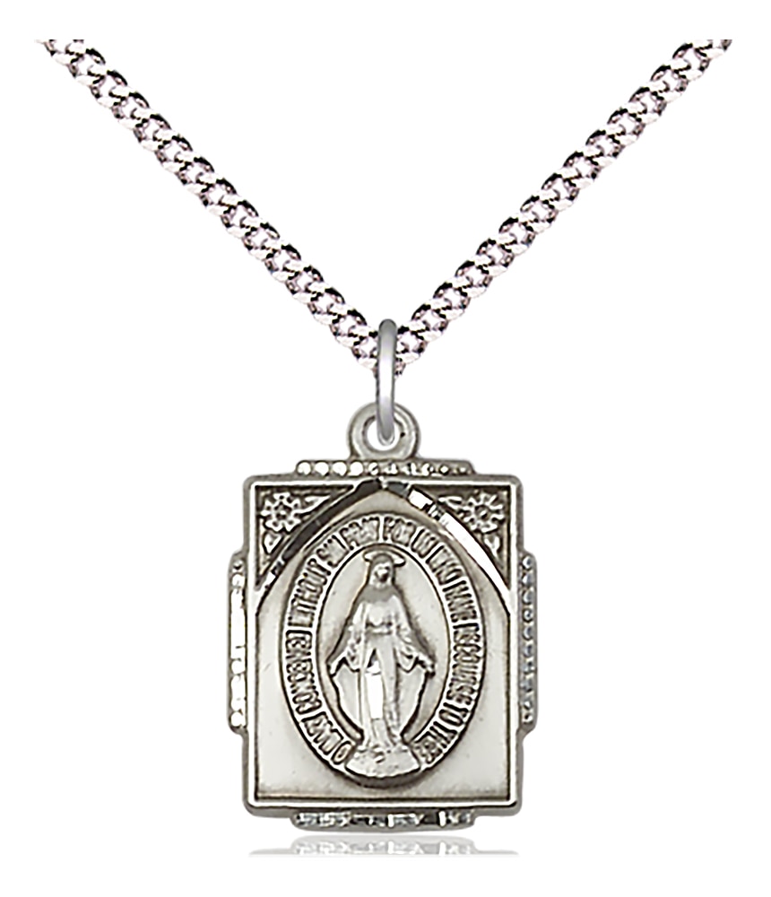 Sterling Silver Miraculous Pendant on an 18-inch Light Rhodium Light Curb Chain.  Handmade in the USA