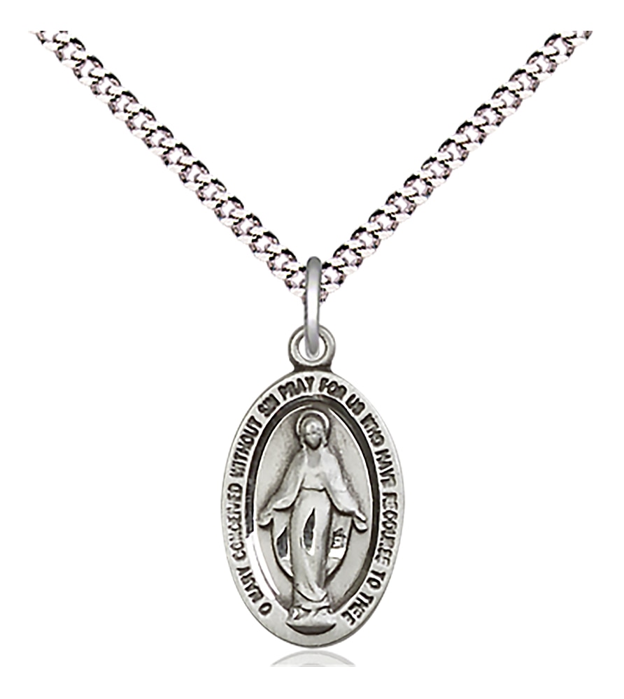 Sterling Silver Miraculous Pendant on an 18-inch Light Rhodium Light Curb Chain.  Handmade in the USA