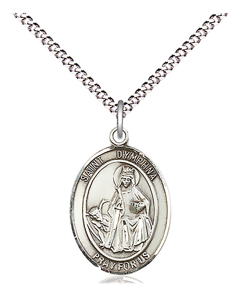 Sterling Silver St Dymphna Medal 3/4 x 1/2 Inch